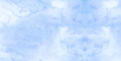 Sky aquarelle painted paper textured canvas for vintage design, invitation card, template. Creative background, smeared light turquoise frame. Simple blue shades color watercolor illustration