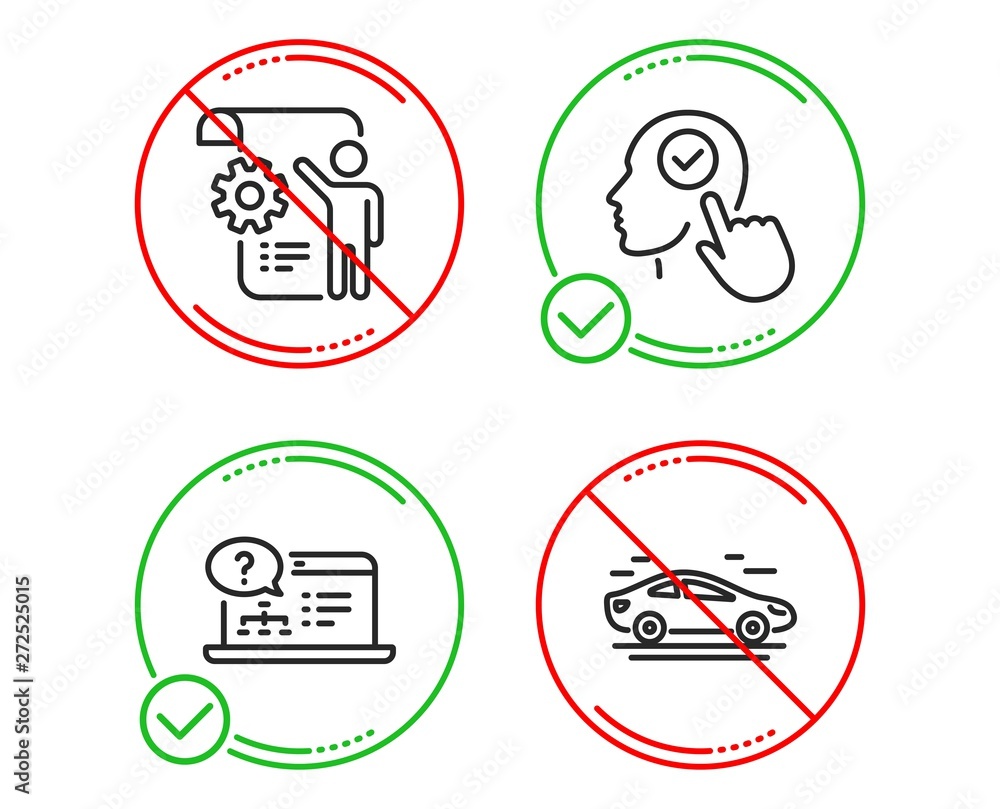 Poster do or stop. select user, online help and settings blueprint icons simple set. car sign. head with ch