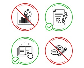 Do or Stop. Report timer, Technical documentation and Reject file icons simple set. Keywords sign. Growth chart, Manual, Decline agreement. Pencil with key. Business set. Line report timer do icon