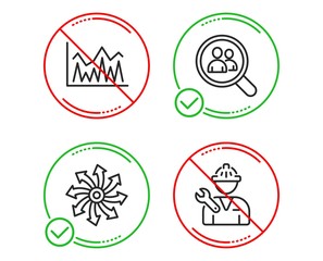 Do or Stop. Search employees, Investment and Versatile icons simple set. Repairman sign. Staff analysis, Economic statistics, Multifunction. Repair service. Business set. Line search employees do icon