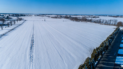 Aerial View of Morning Snow over Amish Countryside