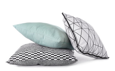 Stylish pillows on white background