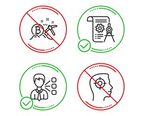 Do or Stop. Third party, Bitcoin mining and Divider document icons simple set. Recruitment sign. Team leader, Cryptocurrency pickaxe, Report file. Headhunter aim. Business set. Vector