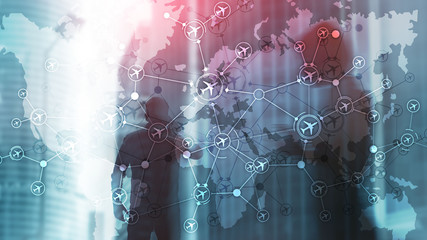 Global Aviation Directions. Air Travel Business background mixed media