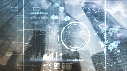 Business intelligence BI Key performance indicator KPI Analysis dashboard transparent blurred background.