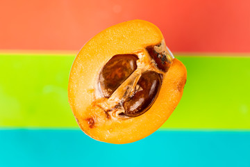 top close view of loquat fruit against colorful background