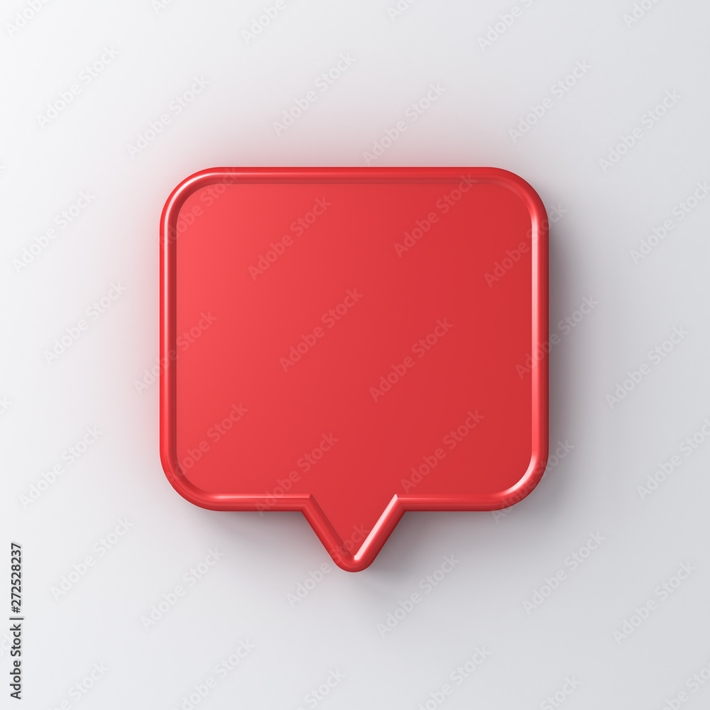 Leinwandbilder Blank red speech bubble pin isolated on white background with shadow 3D rendering