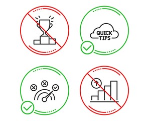Do or Stop. Quick tips, Winner podium and Correct answer icons simple set. Graph chart sign. Helpful tricks, Competition results, Speed symbol. Growth report. Education set. Line quick tips do icon