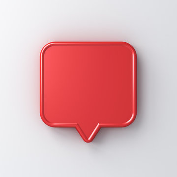 Blank red speech bubble pin isolated on white background with shadow 3D rendering