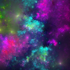 Rainbow abstract fractal nebula, digital artwork for creative graphic design