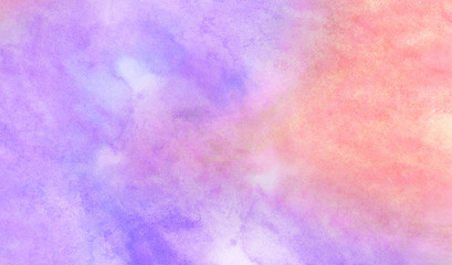 Smeared smooth grunge light pastel colors ink glow aquarelle smudge illustration. Bright purple and soft pink watercolor brush drawn background. Paper textured pattern for vintage design, retro card