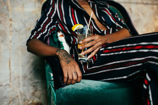 Closeup of Easygoing Stylish Young African American Woman With C