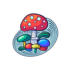 Cute kawaii mushrooms in doodle style.