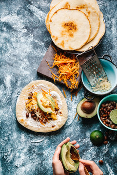 Vegetarian Breakfast Burrito in the Making