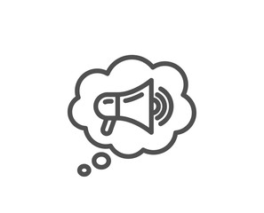 Megaphone line icon. Advertisement device symbol. Brand ambassador speech bubble sign. Quality design element. Linear style megaphone icon. Editable stroke. Vector