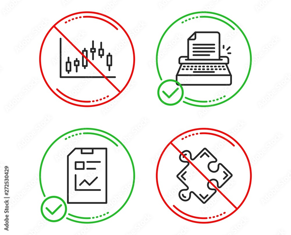 Poster do or stop. candlestick graph, typewriter and report document icons simple set. strategy sign. finan