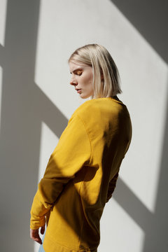 Portrait of model with blonde hair