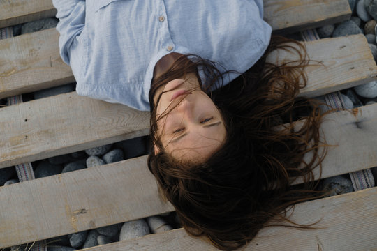Windy seaside portrait