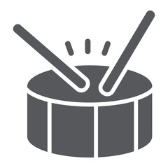 Drum glyph icon, music and beat, percussion instrument sign, vector graphics, a solid pattern on a white background.