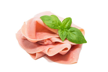 slices of cooked ham or isolated sausage