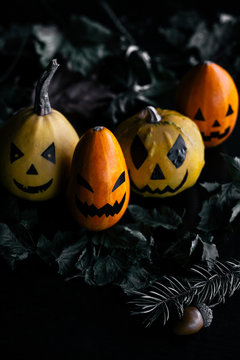 Orange Pumpkins on black background