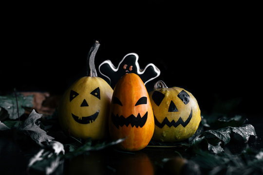 Orange Pumpkins on black background
