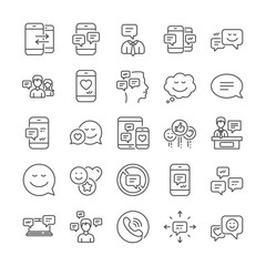 Message sms and Communication icons. Conversation, Group chat and Speech bubbles icons. SMS communication, Phone chat and Stop talking symbols. Conversation group, smartphone message, info. Vector