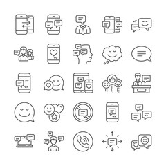 Message sms and Communication icons. Conversation, Group chat and Speech bubbles icons. SMS communication, Phone chat and Stop talking symbols. Conversation group, smartphone message, info. Vector