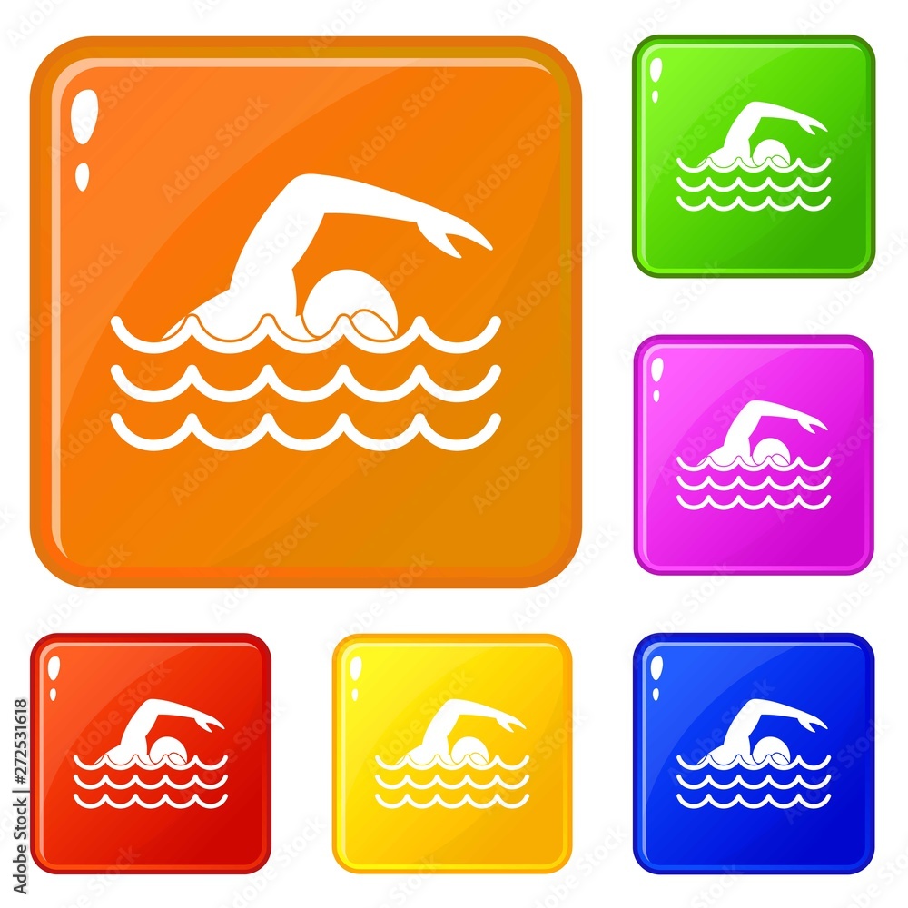 Poster swimmer icons set collection vector 6 color isolated on white background