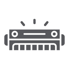 Harmonica glyph icon, music and sound, wind musical instrument sign, vector graphics, a solid pattern on a white background.