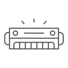 Harmonica thin line icon, music and sound, wind musical instrument sign, vector graphics, a linear pattern on a white background.