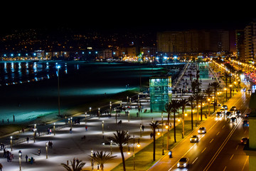 Panoramic View of Moroccan Coast, Tangier City  at Night, Morocco