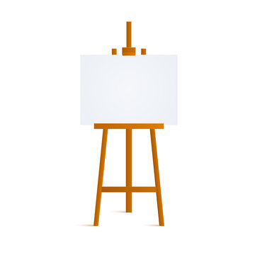 Wooden easel for painting Isolated on white background. Blank art board and wooden easel. Vector illustration