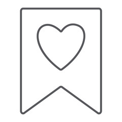 Favourite thin line icon, mark and favorite, bookmark with heart sign, vector graphics, a linear pattern on a white background.