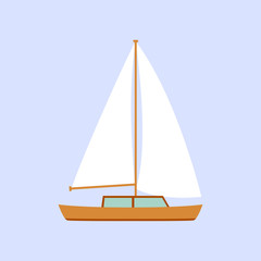 Yacht flat design style on blue background, vector illustration