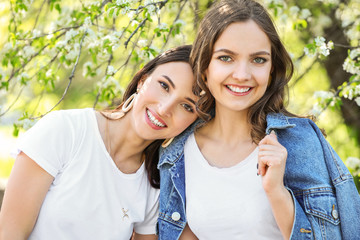 Happy lesbian couple on spring day