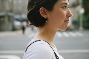 Closeup profile of woman