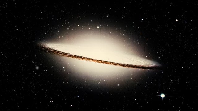 Sombrero galaxy bright rotating in outer space animation. Contains public domain elements by Nasa