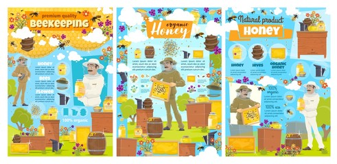 Honey production, beekeeping apiary farm - obrazy, fototapety, plakaty