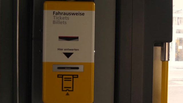 Footage of service ticket machine inside public transport in Berlin, Germany.
