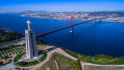 Ponte 25 de Abril lisbon portugal aerial drone