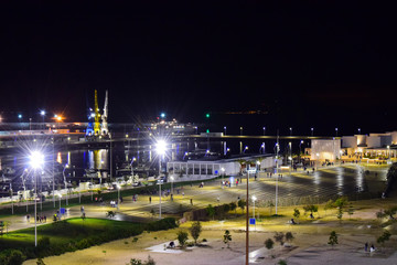 Fototapeta na wymiar Panoramic View of Marina Tangier at Night, Tangier City, Morocco