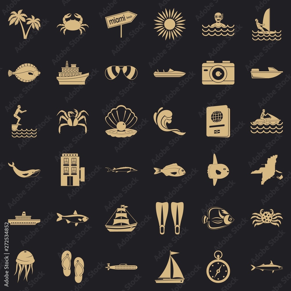 Poster ocean bottom icons set. simple set of 36 ocean bottom vector icons for web for any design