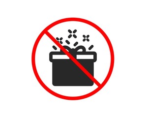 No or Stop. Gift box icon. Present or Sale sign. Birthday Shopping symbol. Package in Gift Wrap. Prohibited ban stop symbol. No special offer icon. Vector