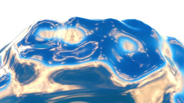 Abstract 3d liquid metal with reflection on white background. 4k seamless loop render animation. Green screen.