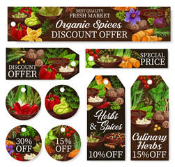 Herbs and spices farm store, shop discount tags
