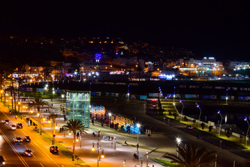 Panoramic View of Moroccan Coast, Tangier City  at Night, Morocco