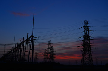 The power supply facilities of contour in the evening