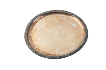 Vintage metal plate isolated on white background.