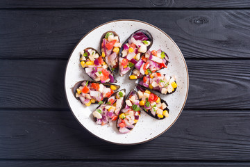 Traditional  Peruvian food background with mussels